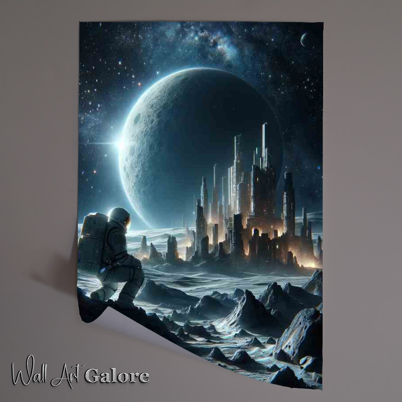 Buy Unframed Poster : (Cinematic Astronaut Discovering Ancient Ruins on a Moon)