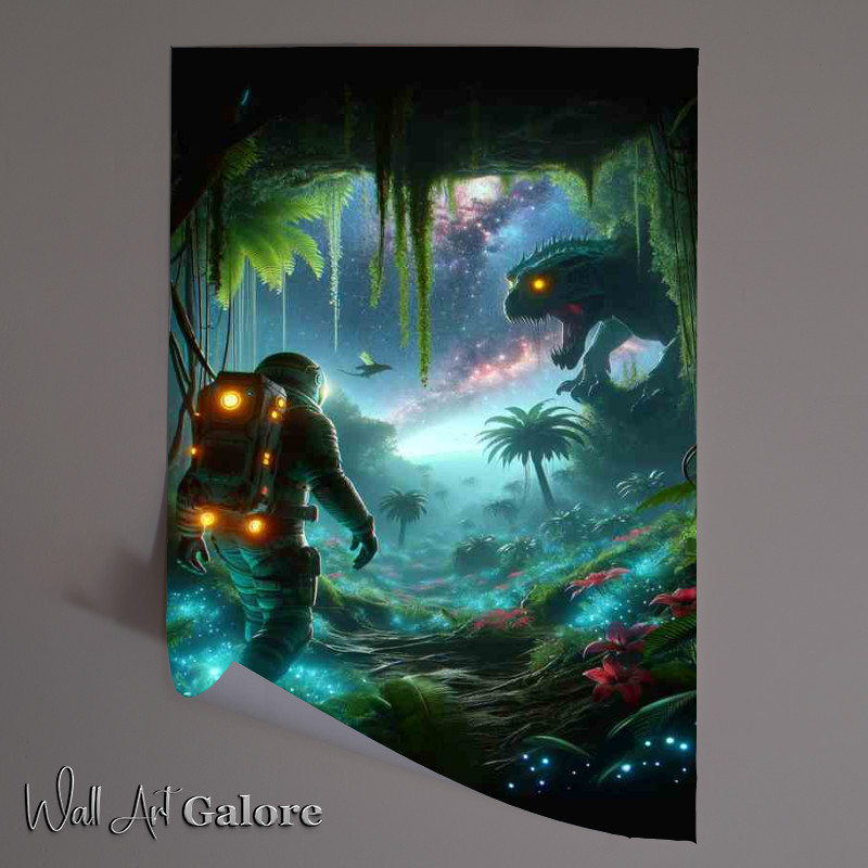 Buy Unframed Poster : (Cinematic Scene of a Space Explorer in an Alien Jungle)