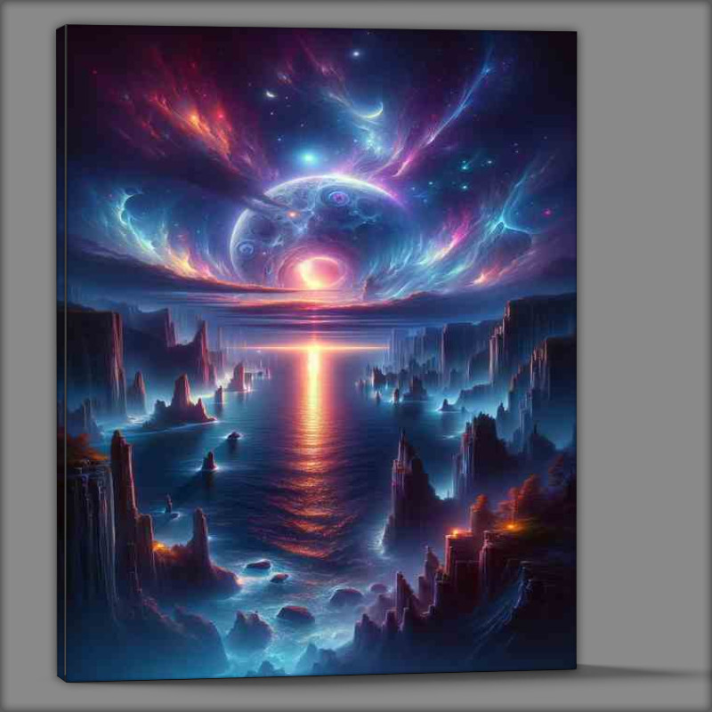 Buy Canvas : (Mystical Twilight Cliffs Celestial Ocean And moons)