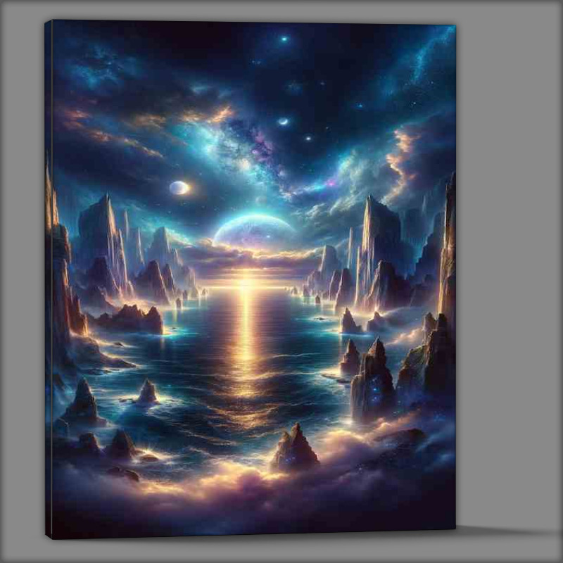 Buy Canvas : (Mystical Twilight Cliffs Celestial Ocean Panorama)