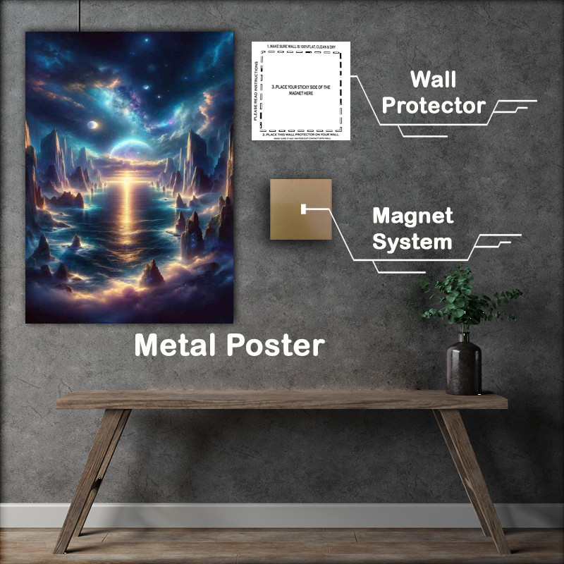 Buy Metal Poster : (Mystical Twilight Cliffs Celestial Ocean Panorama)