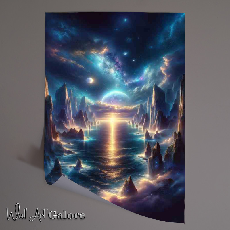 Buy Unframed Poster : (Mystical Twilight Cliffs Celestial Ocean Panorama)