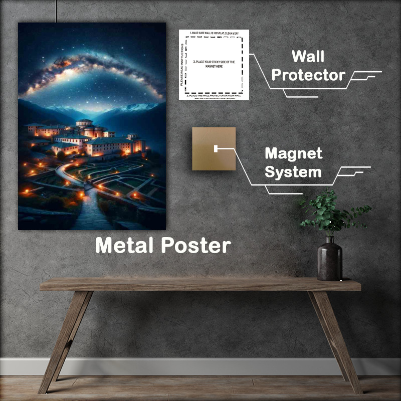 Buy Metal Poster : (Starry Night Over Mountain Monastery)