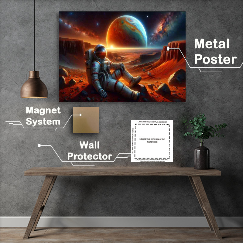 Buy Metal Poster : (Astronaut Resting on Mars Surreal Landscape)
