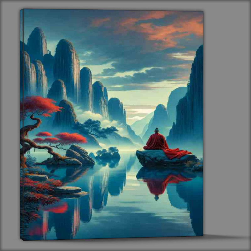 Buy Canvas : (Serene Monk Ancient Chinese Wisdom Art trees river)