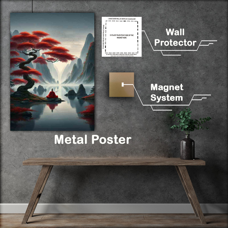 Buy Metal Poster : (Tranquil Zen Master Red Maple Harmony Art)