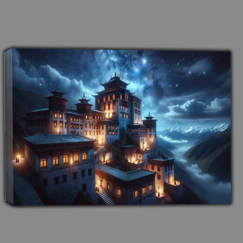 Buy Canvas : (Starlight Monastery perched atop a mountain)