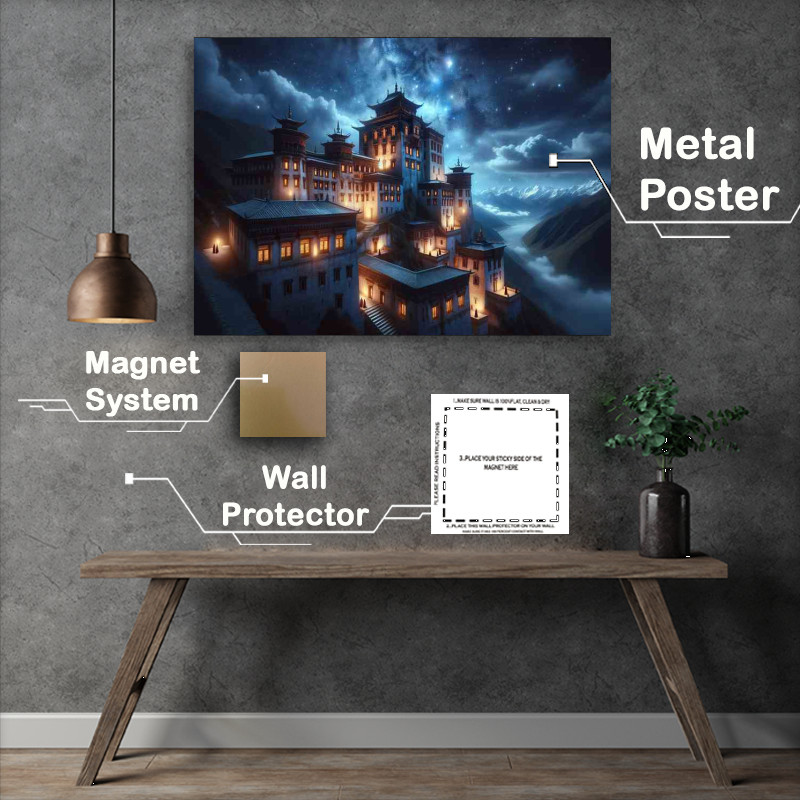 Buy Metal Poster : (Starlight Monastery perched atop a mountain)