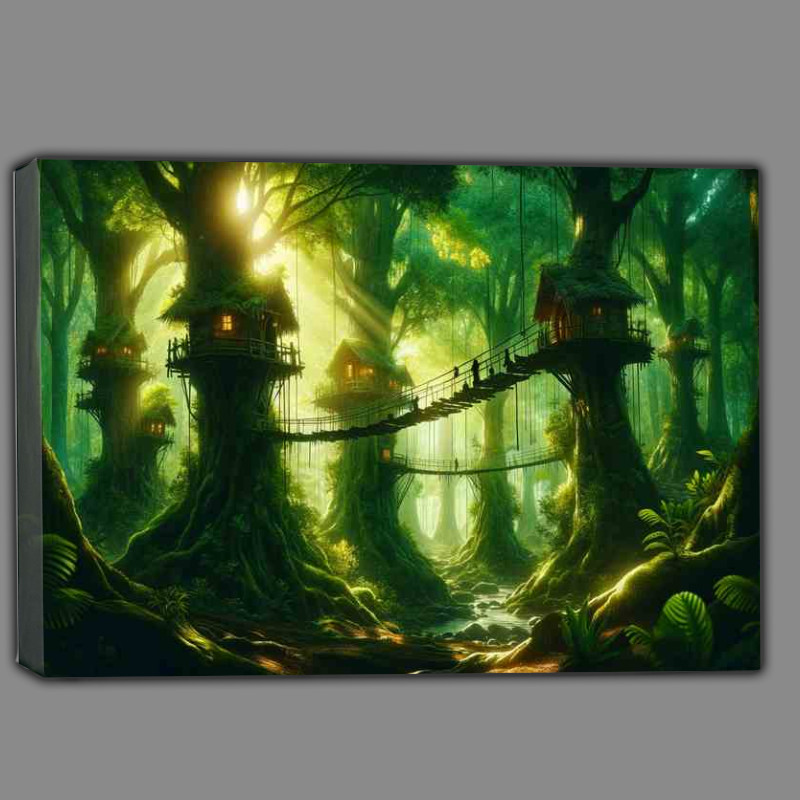 Buy Canvas : (Emerald Canopy Enchanting forest with treehouses)