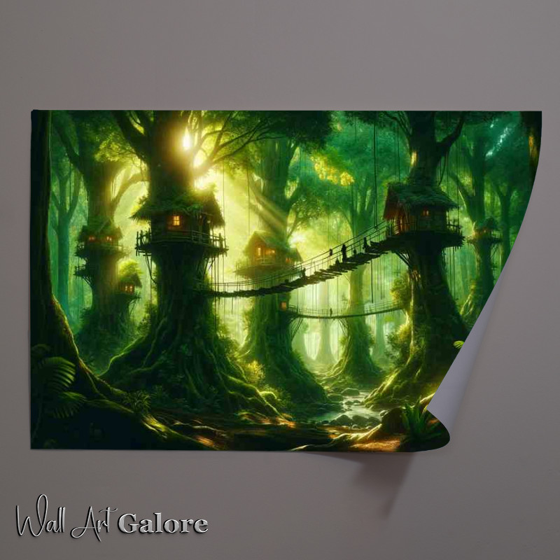 Buy Unframed Poster : (Emerald Canopy Enchanting forest with treehouses)