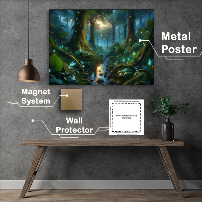 Buy Metal Poster : (Enchanted Forest Glowing Wildlife)