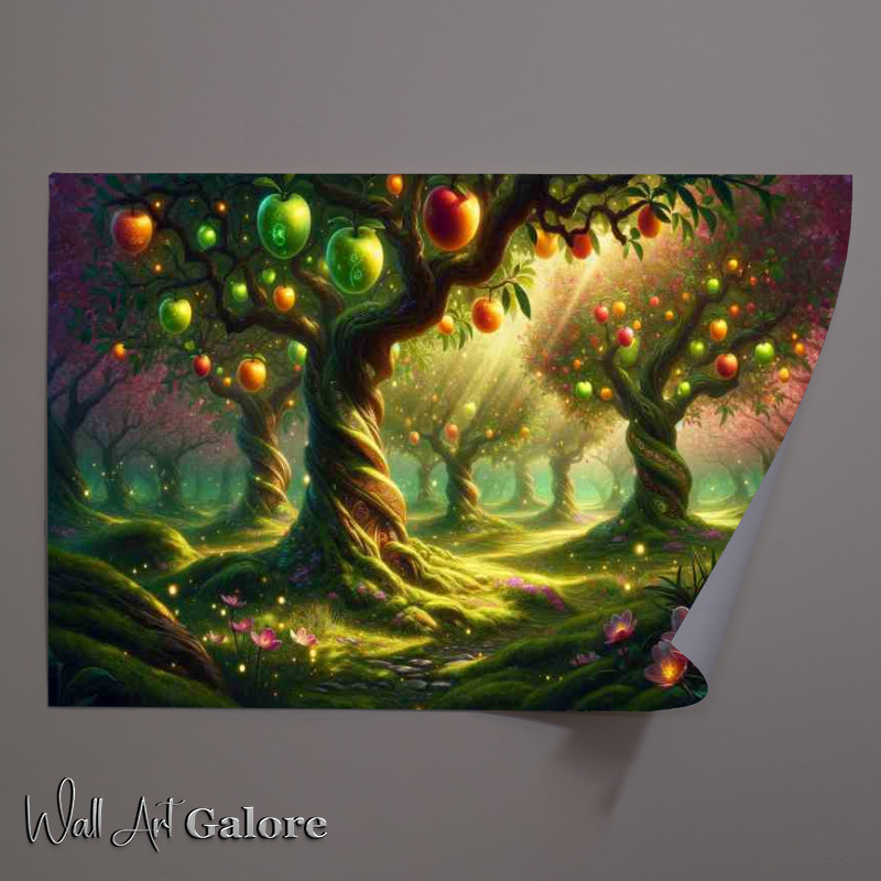 Buy Unframed Poster : (Enchanted Orchard trees bear fruit of gem like luminosity)