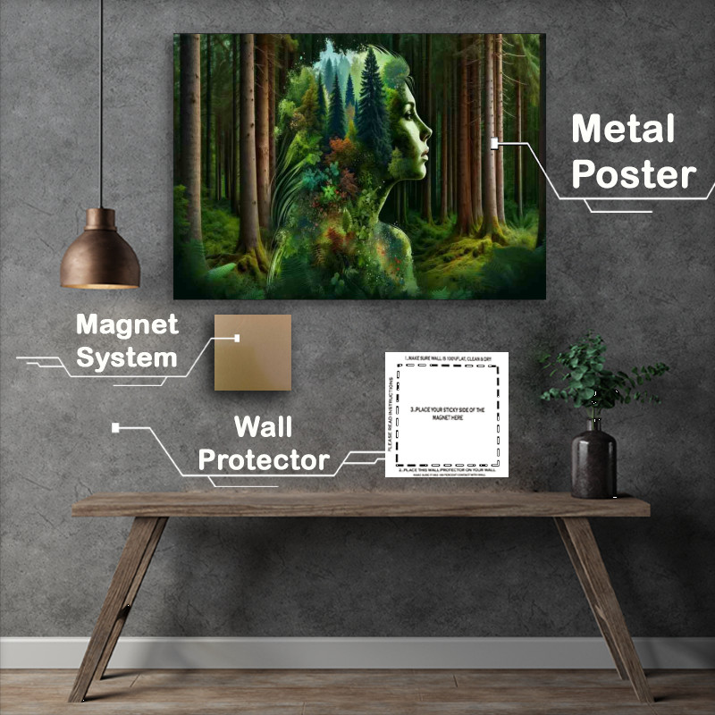 Buy Metal Poster : (Forest Heart Woman Profile Woodland Scene Fusion)