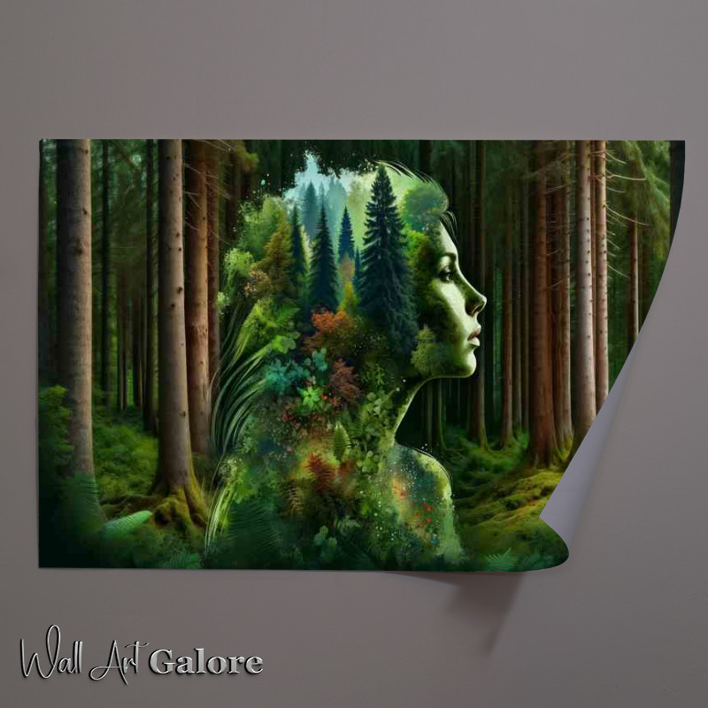 Buy Unframed Poster : (Forest Heart Woman Profile Woodland Scene Fusion)