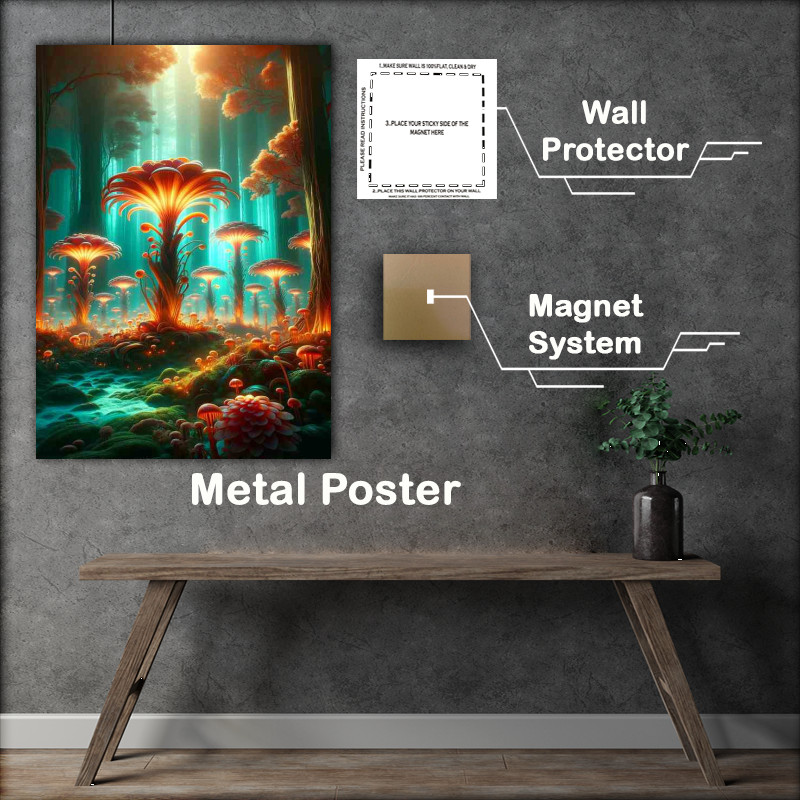 Buy Metal Poster : (Enchanted Forest with Luminescent Alien Flora)