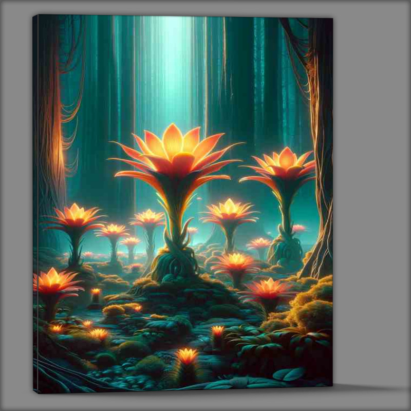 Buy Canvas : (Enchanted Forest with Luminescent Alien Flora in neon style)