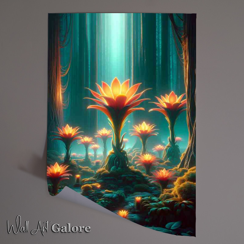 Buy Unframed Poster : (Enchanted Forest with Luminescent Alien Flora in neon style)