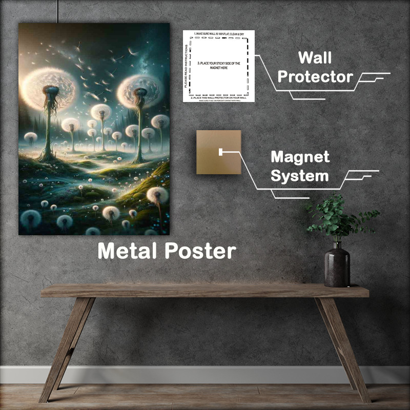 Buy Metal Poster : (Ethereal Dandelion Clock Realm measured by the seeds)