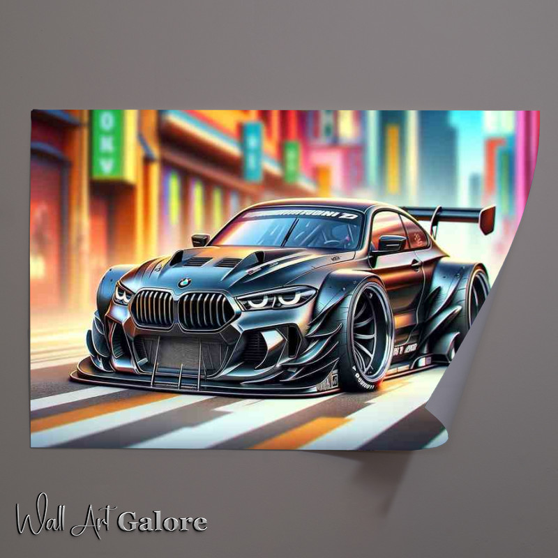 Buy Unframed Poster : (A BMW street racing car with extremely exaggerated features)