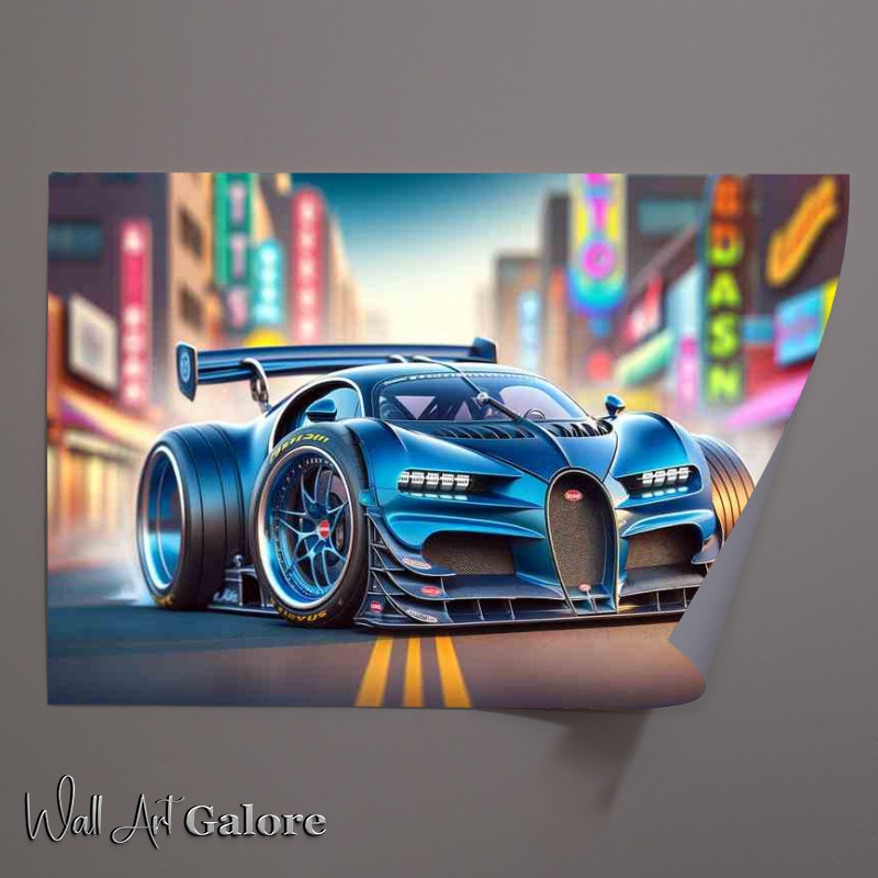 Buy Unframed Poster : (Bugatti street racing car with extremely exaggerated features)