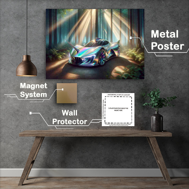 Buy Metal Poster : (Enchanted Unicorn Spirit Iridescent Sports Car)