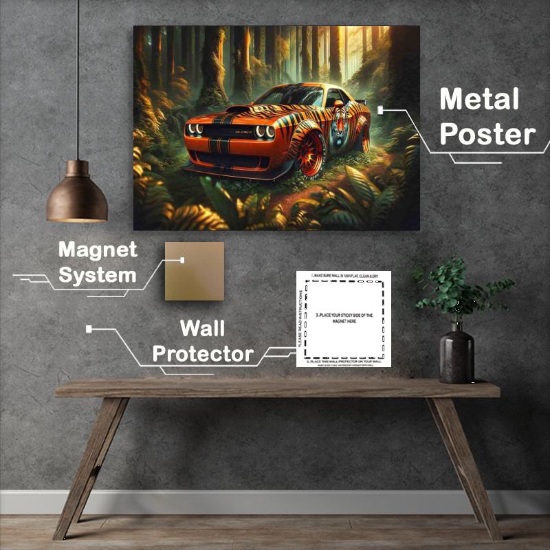 Buy Metal Poster : (Fierce Tiger Spirit Bold Orange Muscle Car)