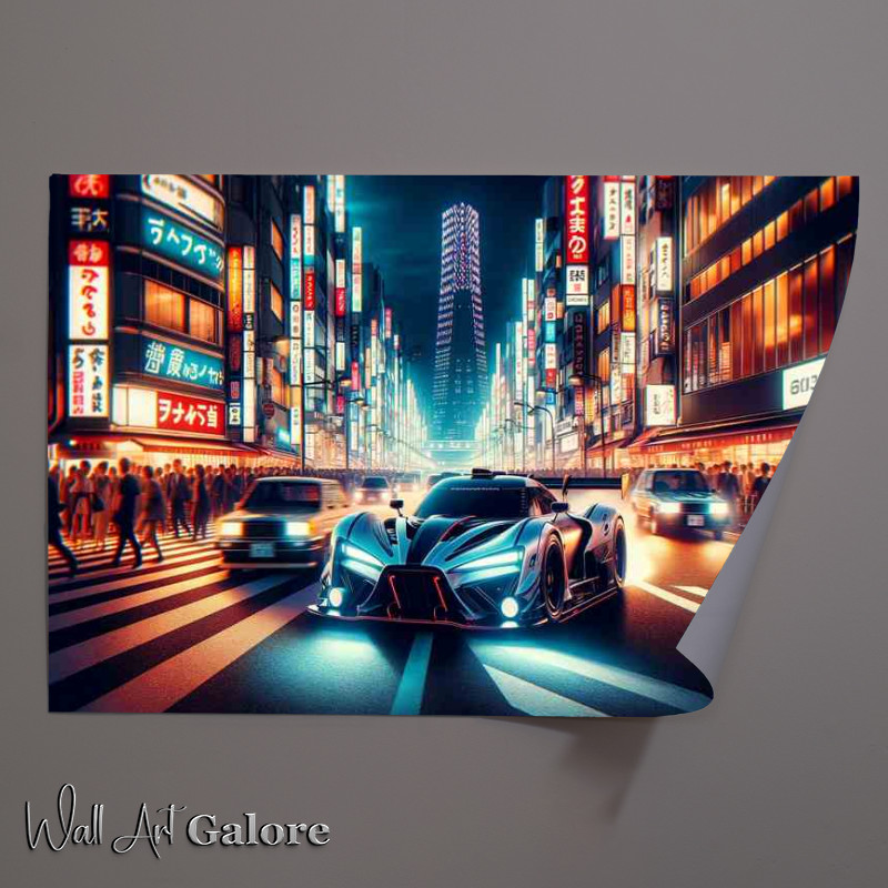 Buy Unframed Poster : (High Performance Car Racing through Tokyo Streets at Night)
