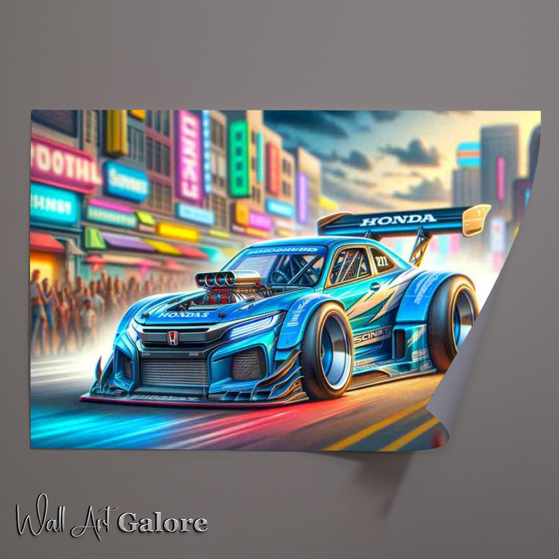 Buy Unframed Poster : (Honda street racing car with extremely exaggerated features)