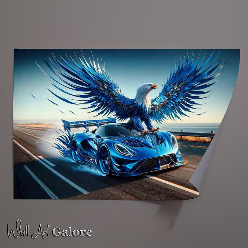 Buy Unframed Poster : (Majestic Eagle Fusion Blue Sports Car Down the road)