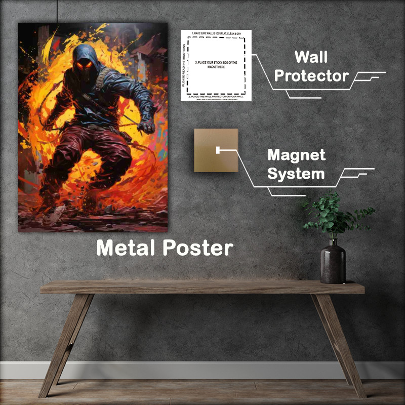 Buy Metal Poster : (Ninja escaping through fire)