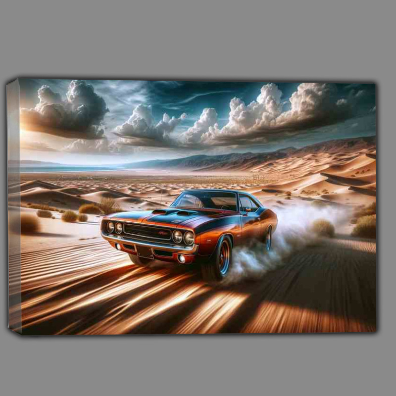 Buy Canvas : (Muscle Car Roaring through Desert Landscape)