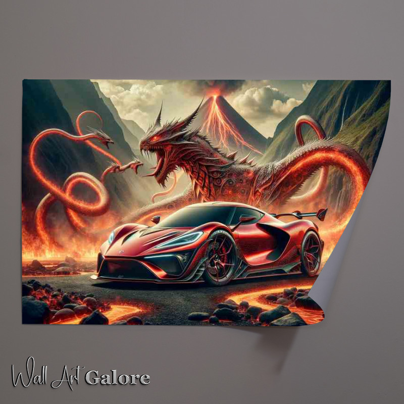 Buy Unframed Poster : (Mythical Dragon Essence Red Sports Car)