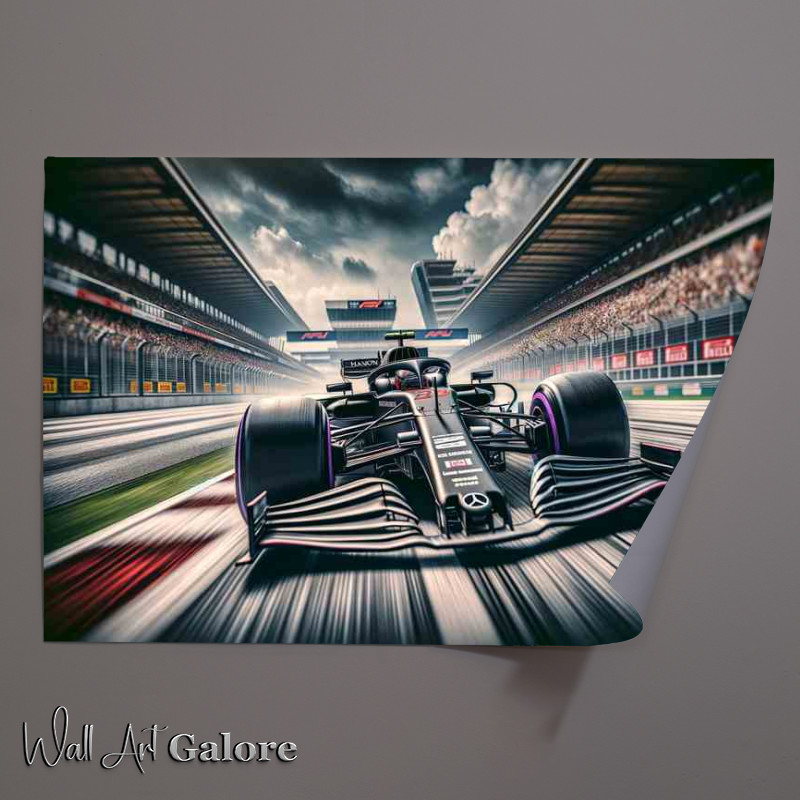 Buy Unframed Poster : (Racing Car Speeding on Track down the straight)