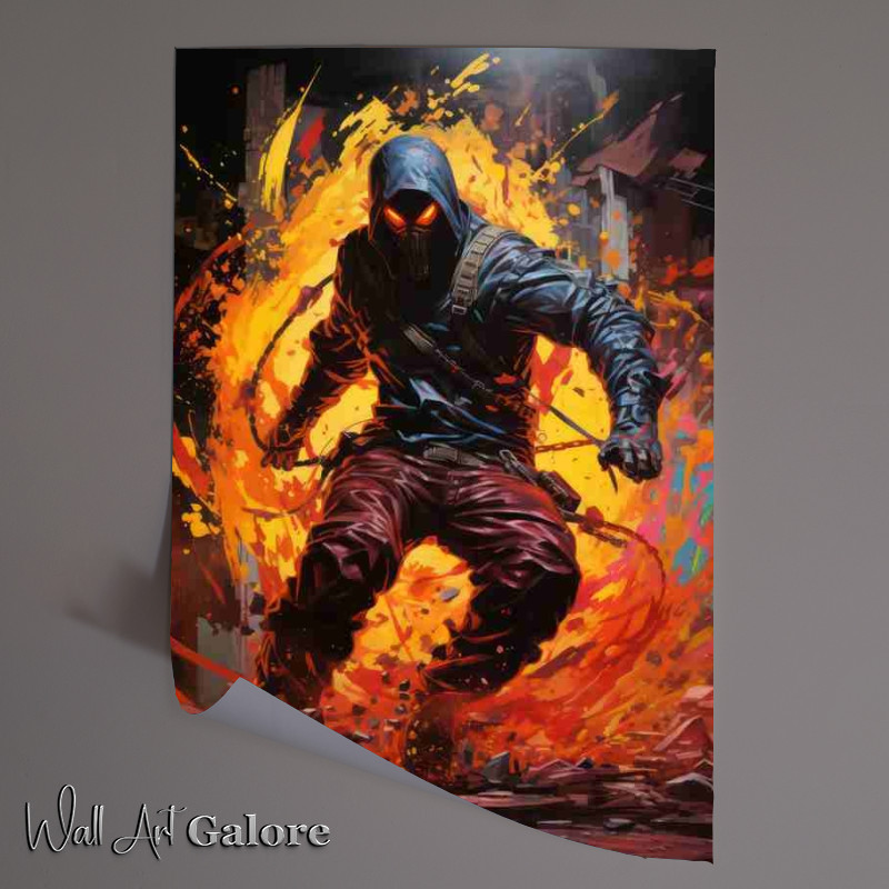 Buy Unframed Poster : (Ninja escaping through fire)