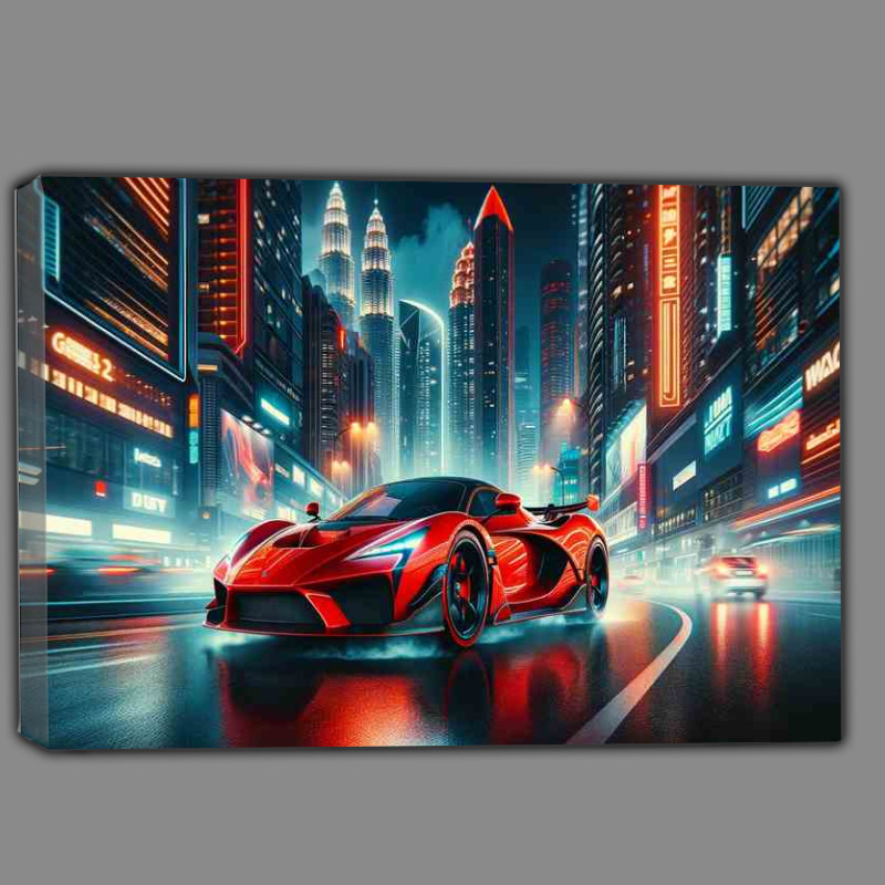 Buy Canvas : (Supercar Gliding through Night Cityscape)