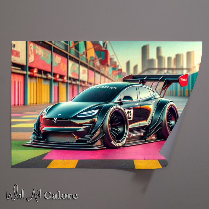 Buy Unframed Poster : (Tesla street racing car with extremely exaggerated features)