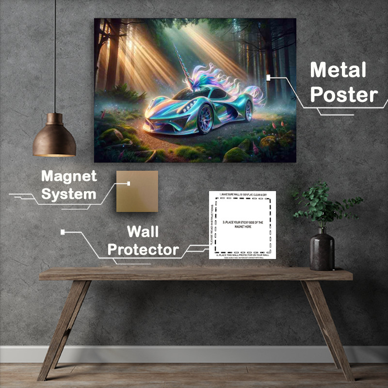 Buy Metal Poster : (Unicorn Spirit Iridescent Sports Car)