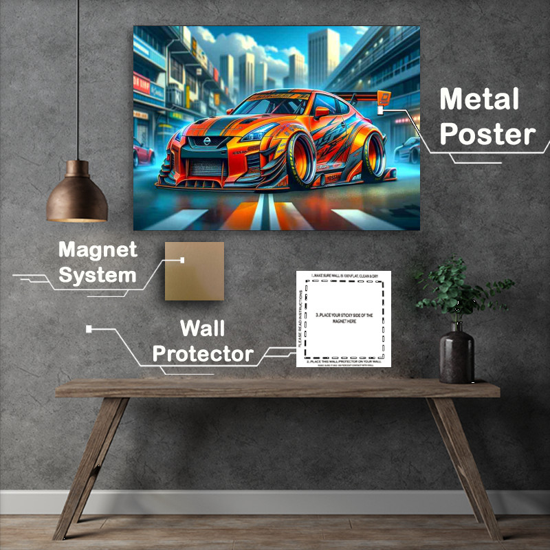 Buy Metal Poster : (a Nissan street racing car with oversized features)