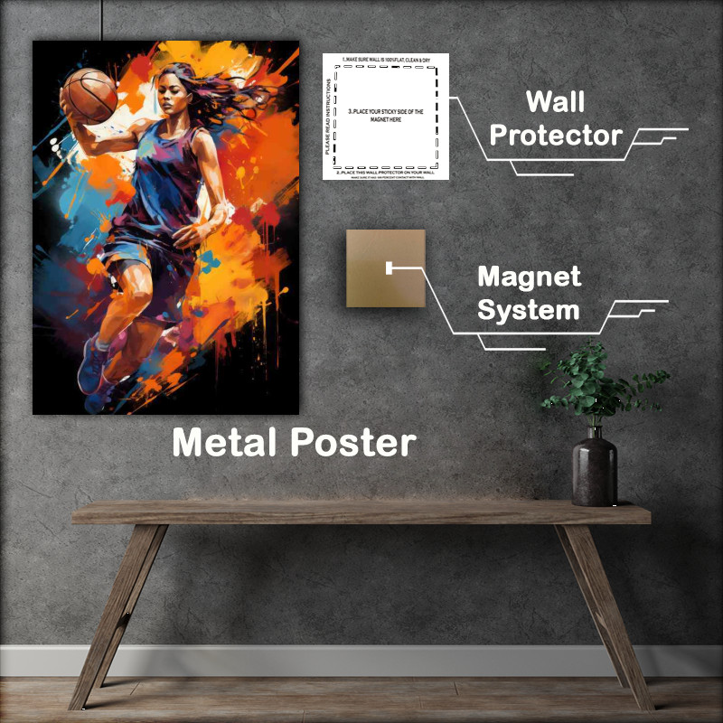 Buy Metal Poster : (The Lady art of basketball on the wall)