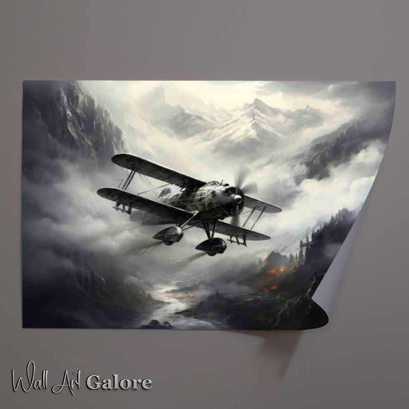 Buy Unframed Poster : (Plane In The Mountains flying through the clouds)