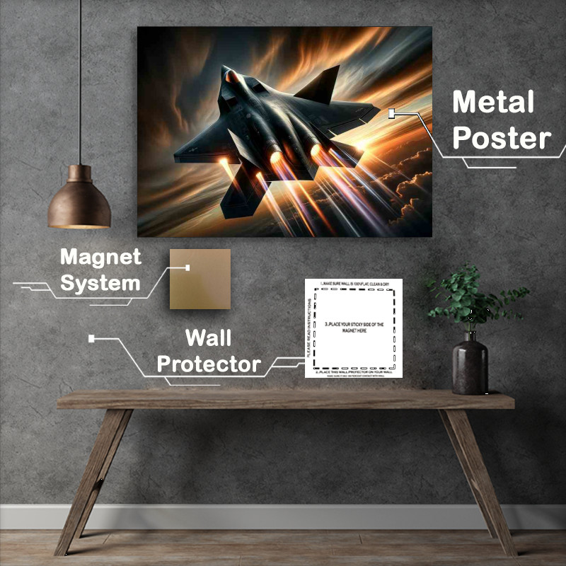 Buy Metal Poster : (Stealth Fighter Jet Mastery at Dusk)