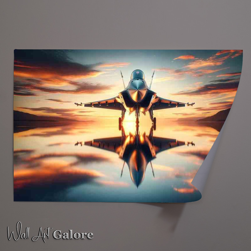 Buy : (Sunset Reflection Fighter Jet Elegance Poster: Sunset Jet Reflection)