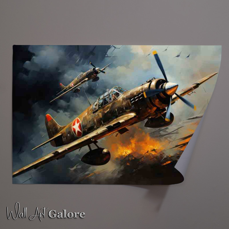 Buy Unframed Poster : (Two small airplanes flying through the air under clouds)