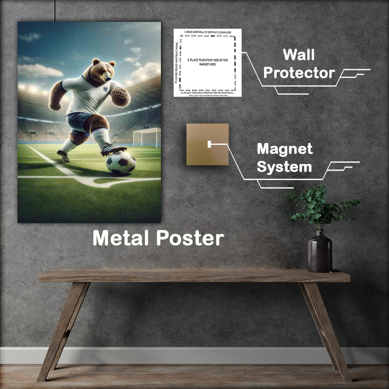 Buy Metal Poster : (Bear Playing Soccer football)