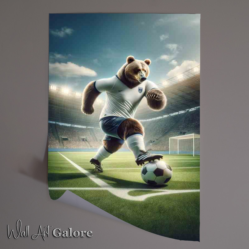 Buy Unframed Poster : (Bear Playing Soccer football)