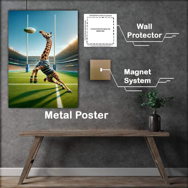 Buy Metal Poster : (Giraffe Playing Rugby in Rugby Outfit)