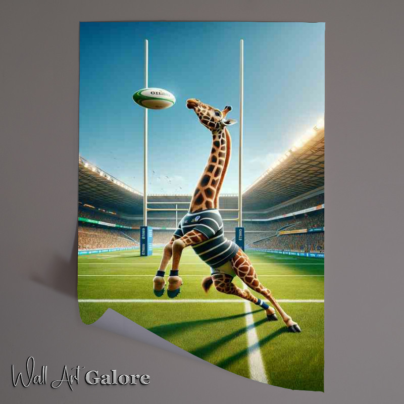 Buy Unframed Poster : (Giraffe Playing Rugby in Rugby Outfit)