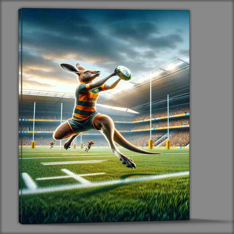 Buy Canvas : (Kangaroo Playing Rugby)