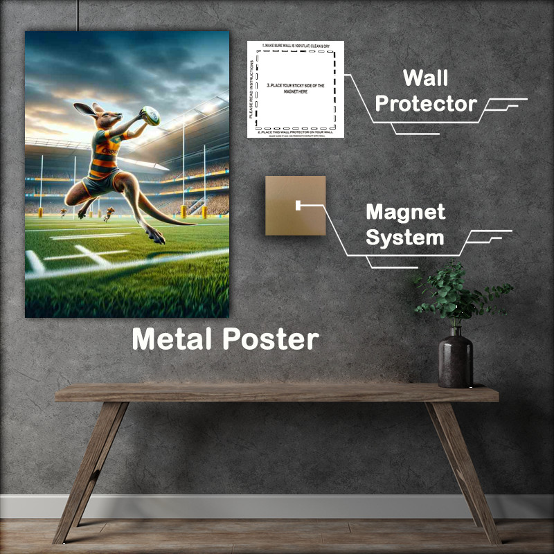 Buy Metal Poster : (Kangaroo Playing Rugby)