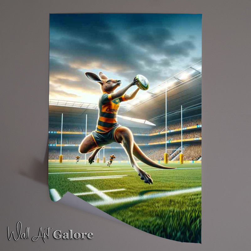 Buy Unframed Poster : (Kangaroo Playing Rugby)